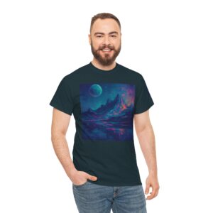 Glitched Moon Unisex Heavy Cotton Tee, Cosmic Art Shirt